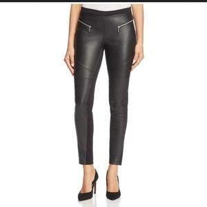 MICHAEL Kors Black Faux Leather & Polyester Front Zip Moto Leggings- Size S